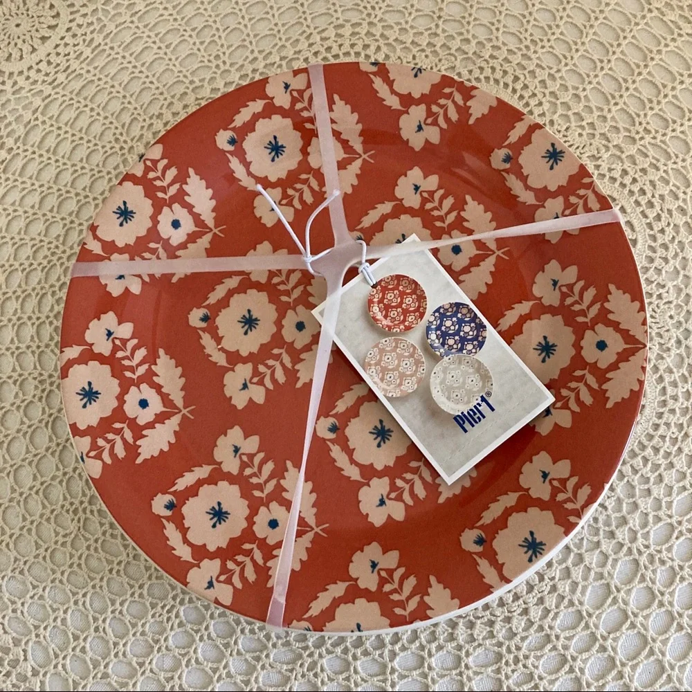 Pier 1 Ironstone botanical floral salad plates set of 4